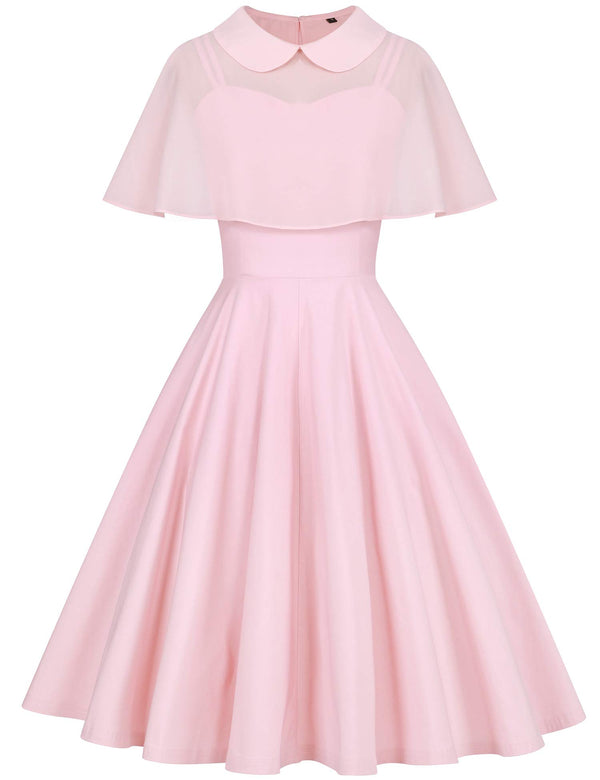 Womens 1950s Pink Sweetheart Neckline Strap Dress With One Chiffon Cloak - Gowntownvintage