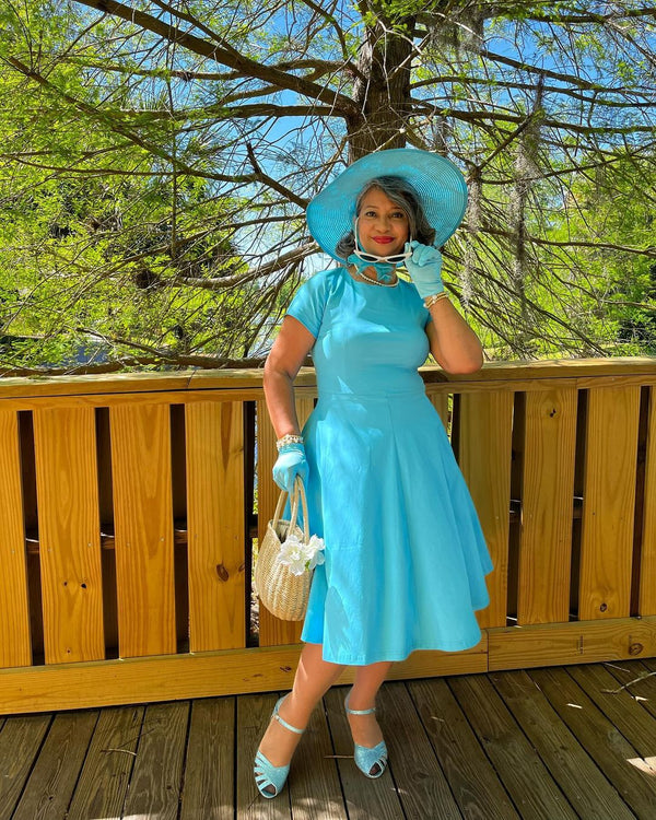 1950s  Teal Retro Rockabilly  Party Swing Dress With Pockets - Gowntownvintage