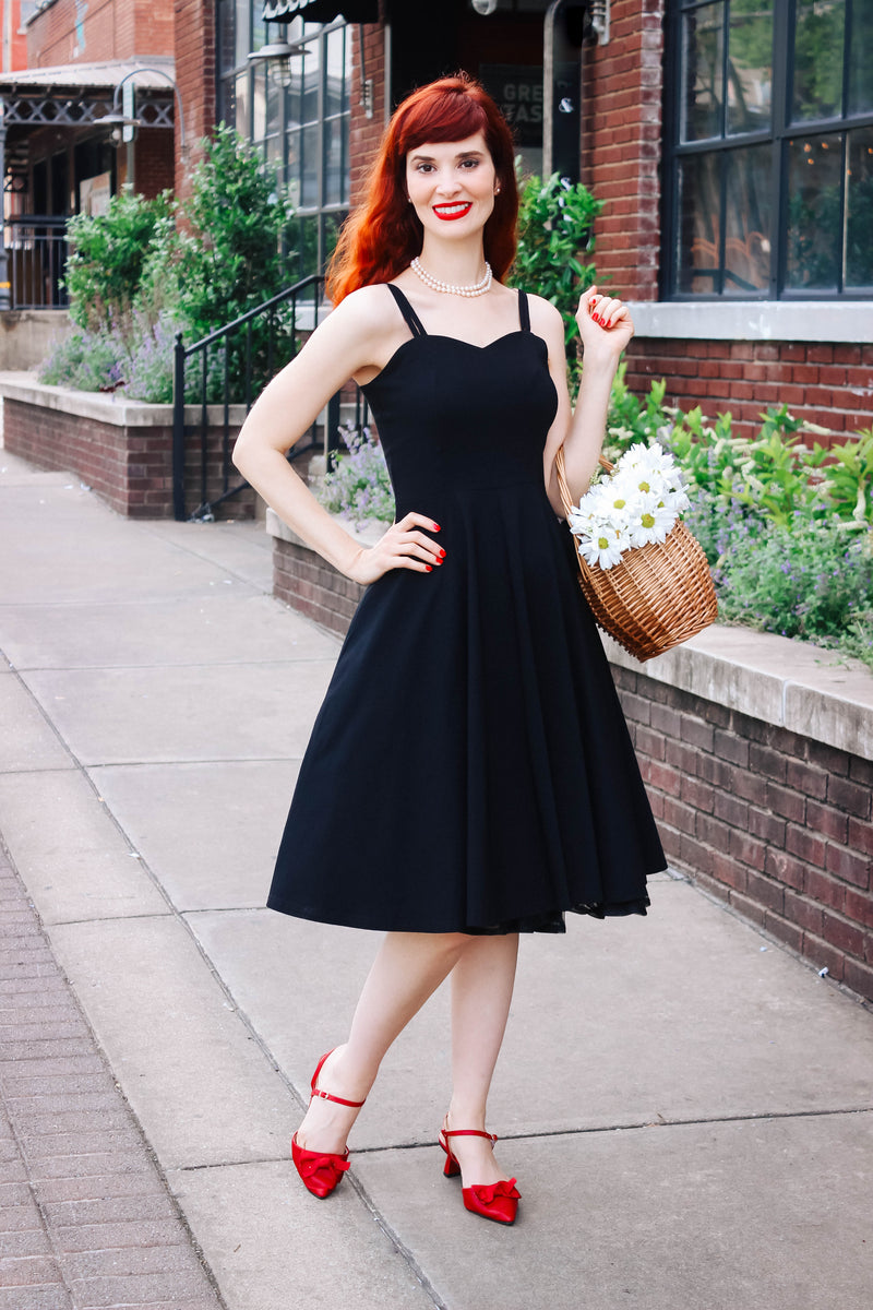 Women`s 1950s  Sweetheart Neckline Black  Party Dress With Chiffon Cloak - Gowntownvintage