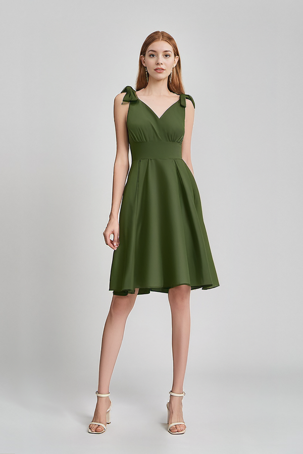 1950s Womens Adjustable Strap Armygreen Dress With Pockets