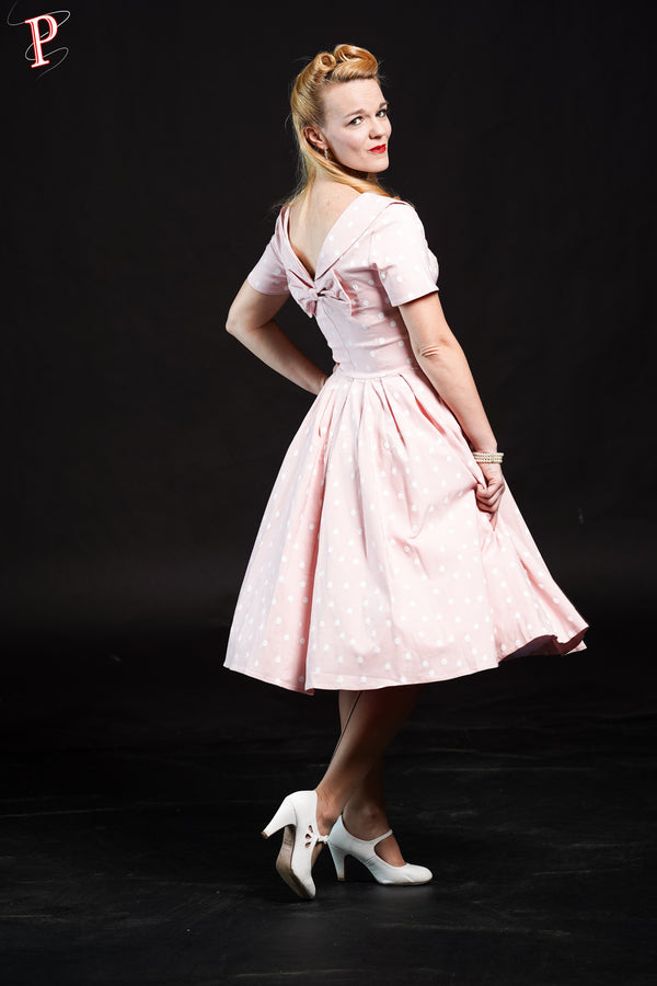 50s Round Collar Roller Polka Dot Dress With Pockets