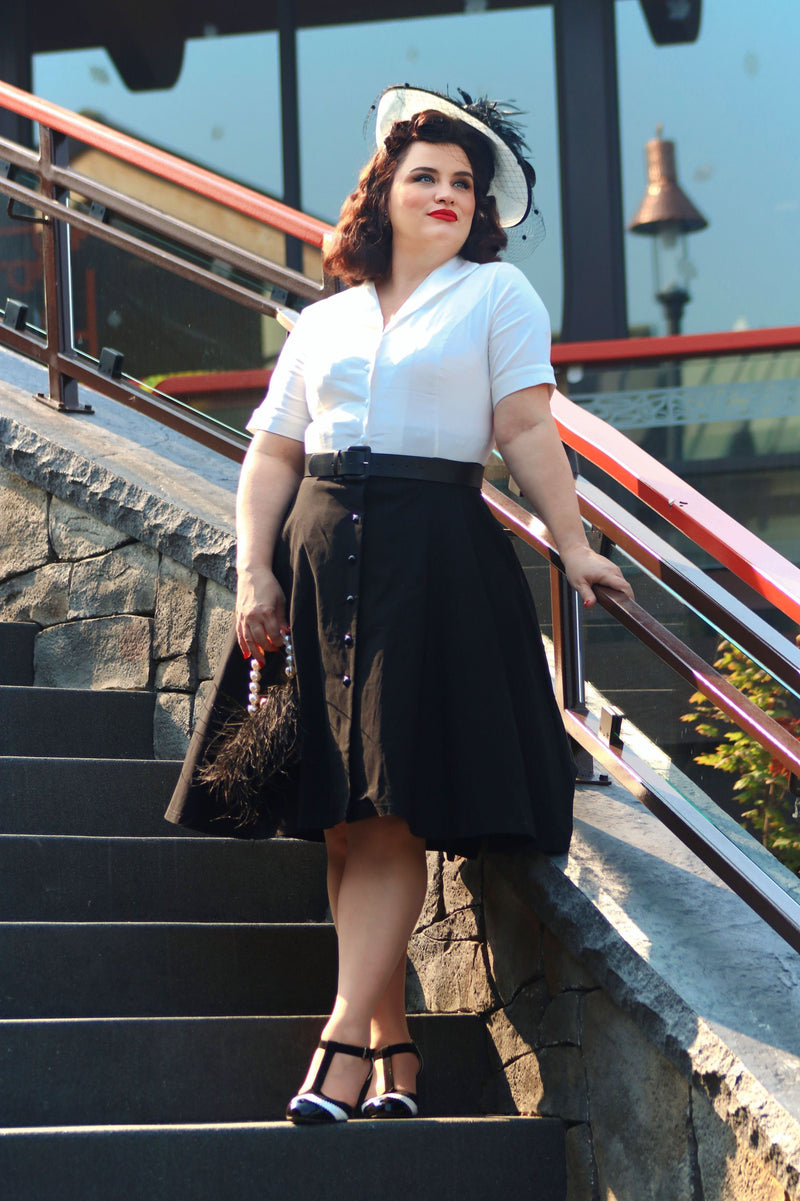 1950s Lapel Collar Vneckline Shirtwaist Vintage Dress With Belts&Pockets - Gowntownvintage
