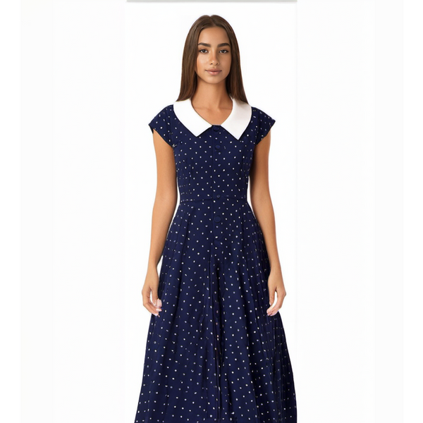 Blue polka dot swing dress clearance