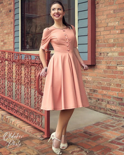 1950s Round Neckline Pink Shirtwaist Swing Vintage Dress With Pockets