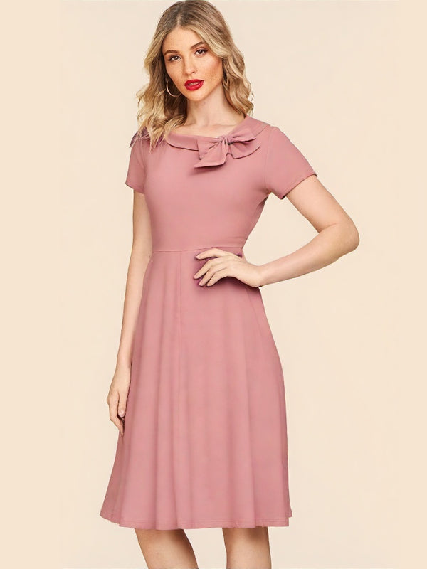 1950s  Vintage Salmon Pink Dress  In  Roller Collar
