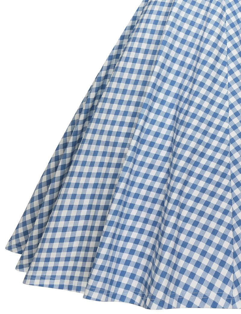 Copy of 1950s Women`s Blue Plaid Shawl Collar Vneckline Shirt Dress - Gowntownvintage